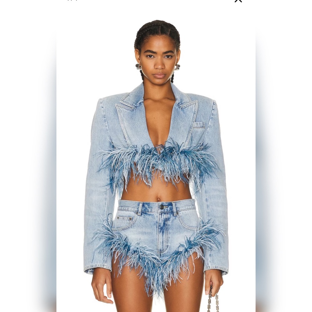 Feathered Denim Blazer